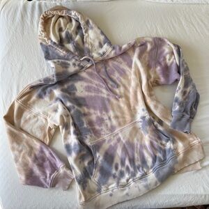 American Eagle Outfitters Cream and Purple Tie-Dye Hoodie